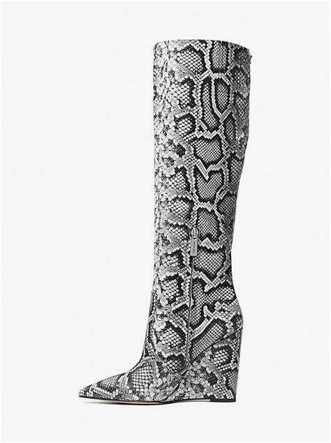 Isra Snake Embossed Leather Wedge Boot 